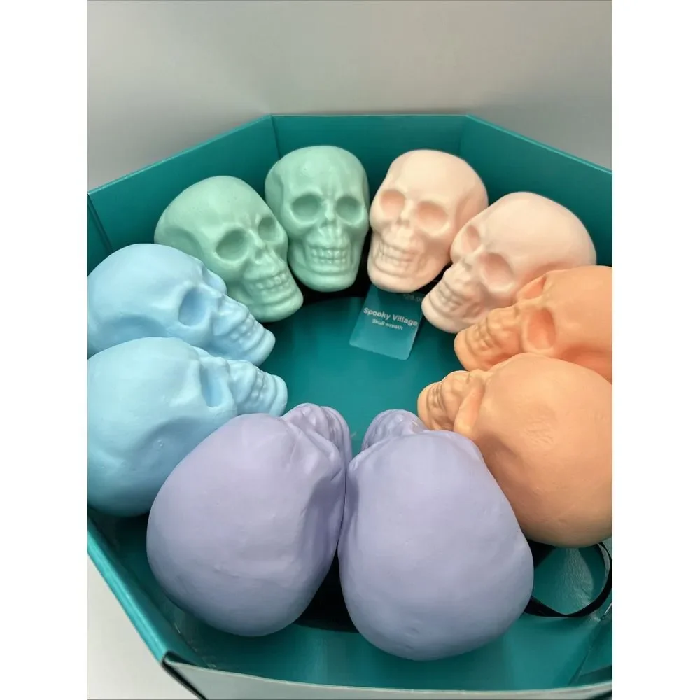 Spooky Village Pastel Multicolor Skull Wreath‎ Door Hanger 16